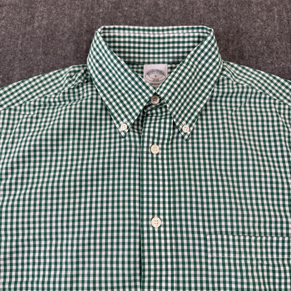 Brooks Brothers 1818 Regent Men's S Green Gingham Short Sleeve Button Down Shirt